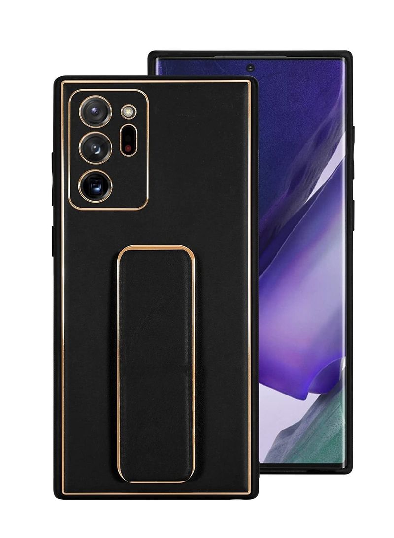 AMTCO Luxury Silicone Car Magnetic Holder Phone Case Designed For Samsung Galaxy Note20 Ultrathin Leather Fold Stand Back Cover Black