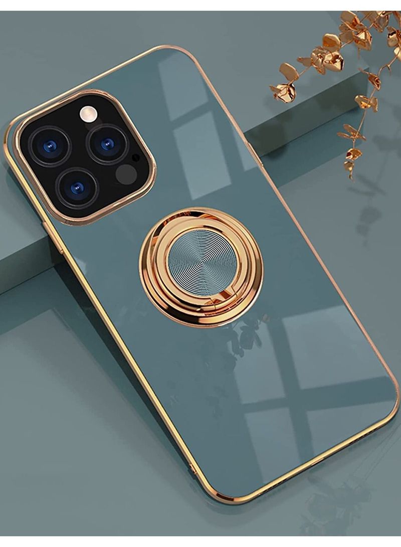 AMTCO Luxury Silicone Soft TPU Shockproof 360 Degree Ring Holder Kickstand Slim Plated Phone Case Cover For iPhone 14 PRO 61 inch  Grey