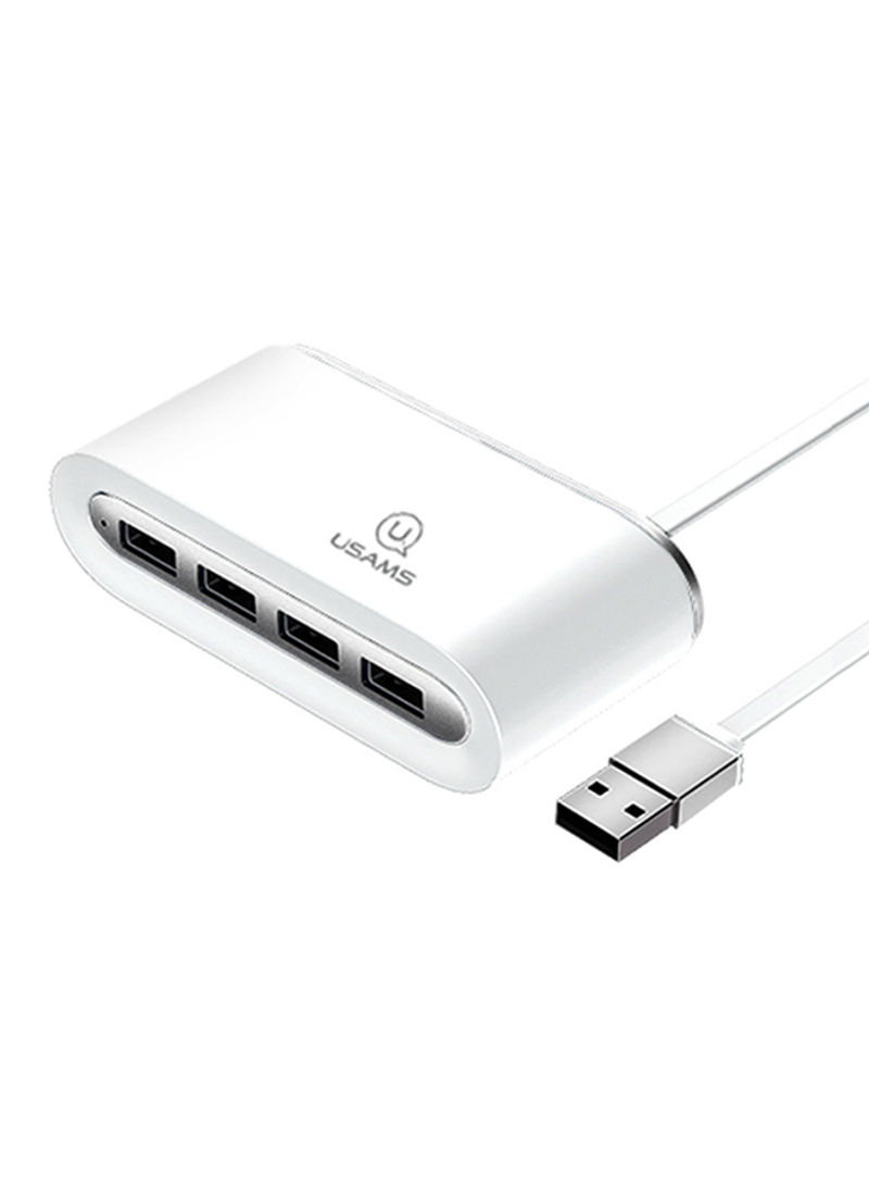 4 Port USB Hub With Power Supply Port White