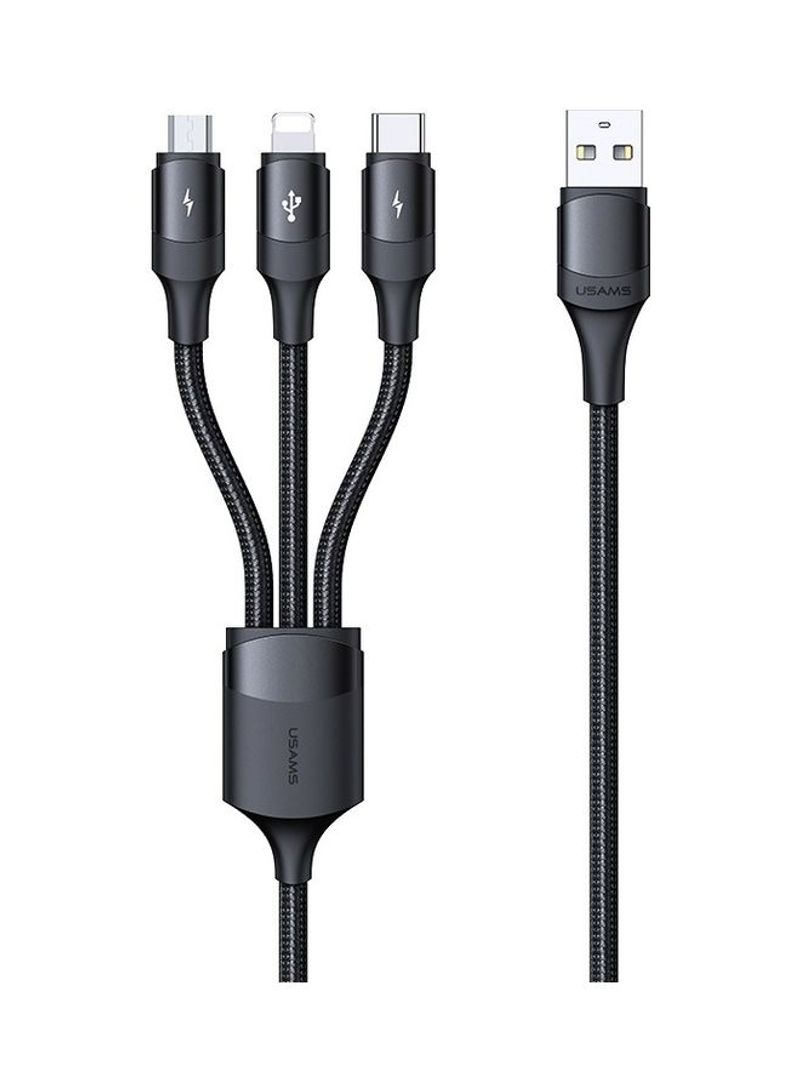 3 in 1 Aluminum alloy MultiFunction Universal Fast Charging Data Cable Black