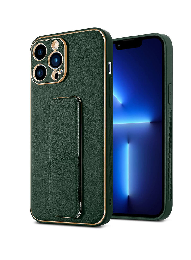 Luxury Silicone Magnetic Holder Phone Case Designed For Apple iPhone 13 Prothin Leather Fold Stand Back Cover Dark Green