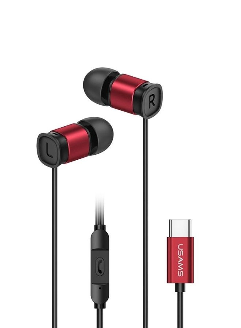 TypeC InEar Aluminum Alloy Wired Headphone with Mic 12 M Red