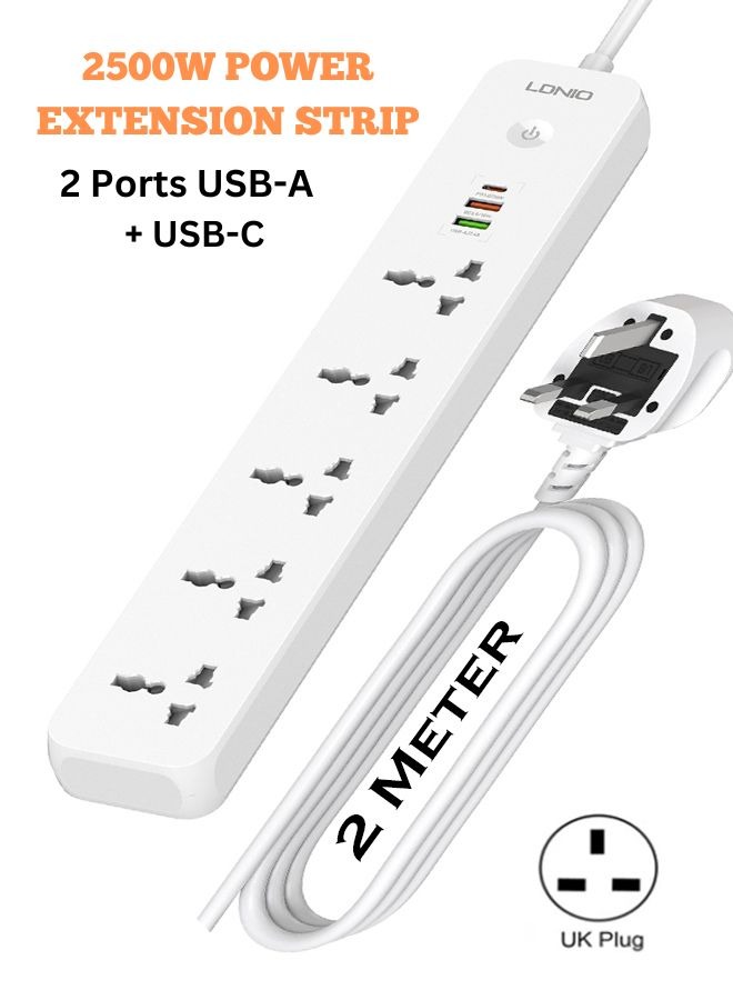 SC5319 Power Extension strip with 5 Universal Outlet and 38W usb and 20W type c USB Out Put Power extension socket With 2M Power Cord
