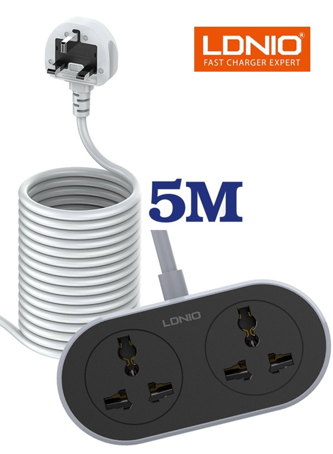 SC2018 5 Meter Extension Cord 2 Way Universal Socket Plugs Universal Outlet 2500W Travel Home Office Extension for Outdoor/Indoor